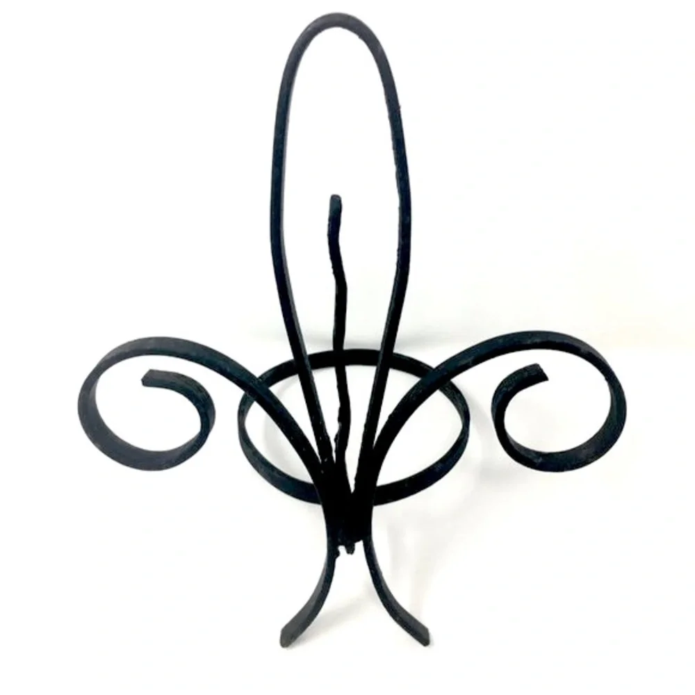 Vintage Black Wrought Iron Fleur De Lis Decorative Wall Mount Flower Pot Holder